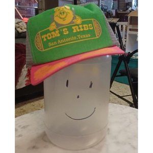 Vintage Snap-Back Cap TOM'S RIBS Pink& Green with Piggies NWOT